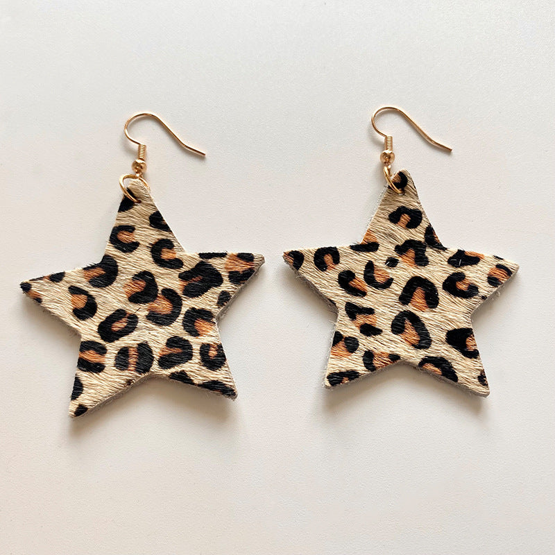 Wholesale 2pcs Cow Grain Leather Top Layer Cowhide Round Water Droplet Cow Head Retro Horsehair Quality Texture Fashionable Earrings